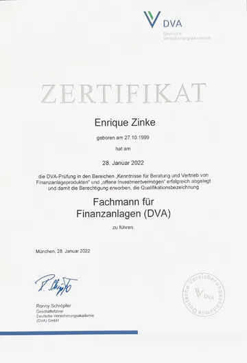 Zertifikat — Fachmann für Finanzanlagen (DVA)